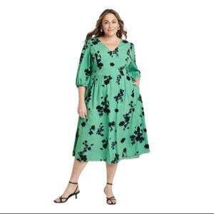 Ava & Viv NWT Turquoise Blue Long Sleeve Midi Dress Plus Size XXL